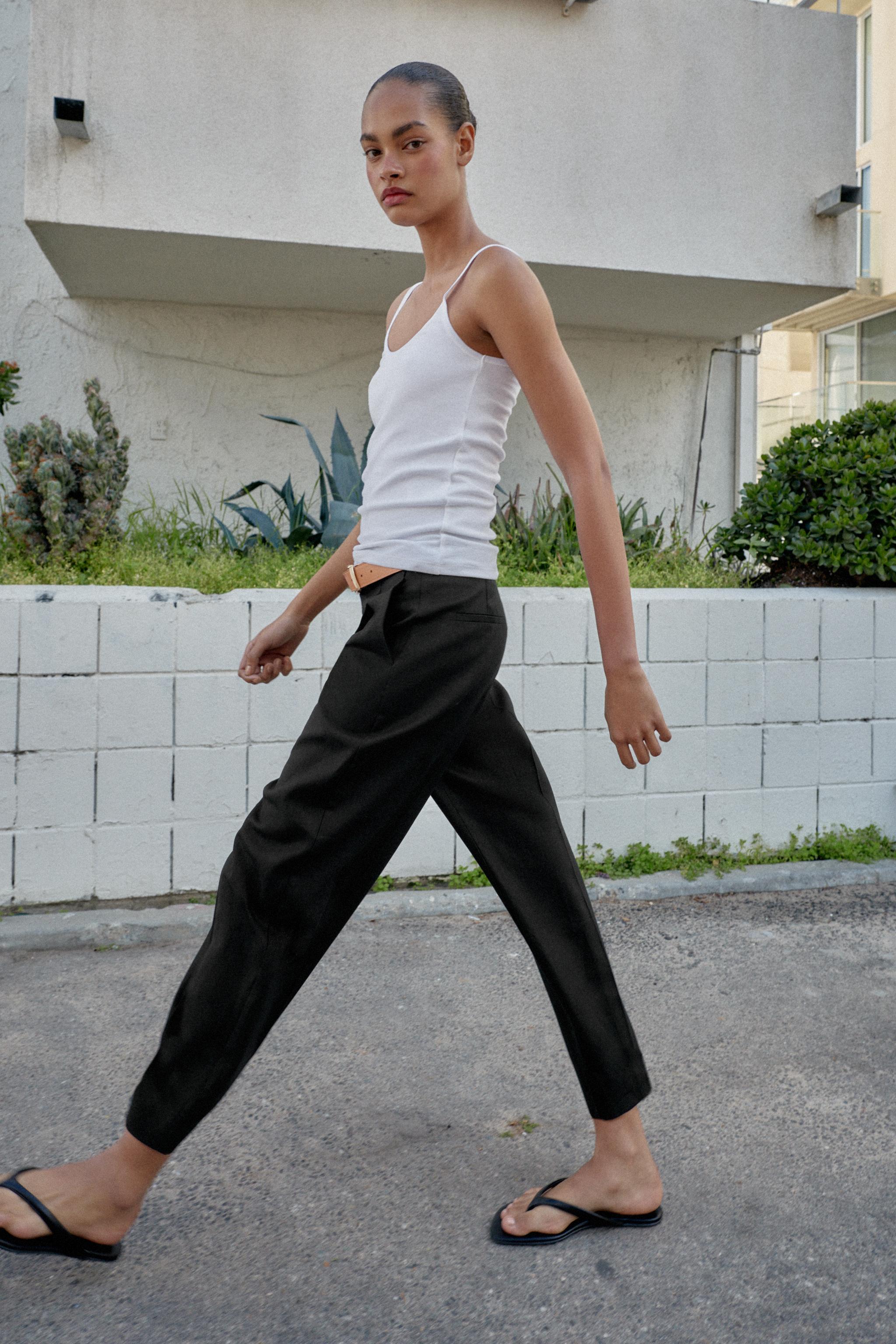 LINEN PANTS WITH BELT AND PLEATS